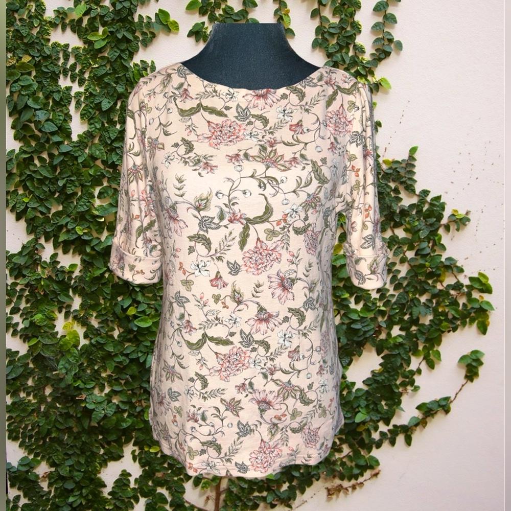 Lauren Ralph Lauren casual soft form fitting stretch floral print 1/2 sleeve